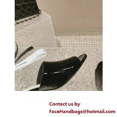 Chanel Heel 5.5cm Patent Lambskin  &  Imitation Pearls Mules G40057 Black 2023